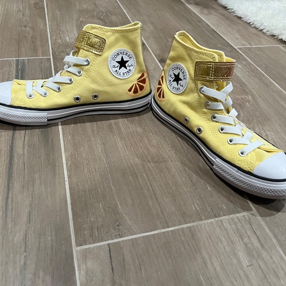Girls Converse Allstar Yellow Watermelon High Tops Size 2.5 US - Picture 3 of 7